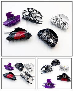 Detailed views showing the back and structure of five Halloween acrylic hair claws