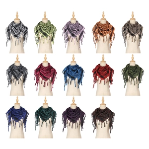 Grid layout showcasing 14 colorful shemagh tactical scarves with houndstooth and tassels