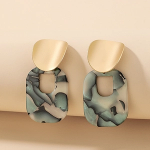 Vintage Geometric Drop Earrings With 925 Sterling Silver Earring Post Green Marble Acrylic Gold Alloy For Women