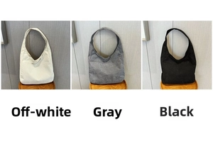 Drei minimalistische Nylon-Halbmondtaschen in den Farben Beige, Grau und Schwarz