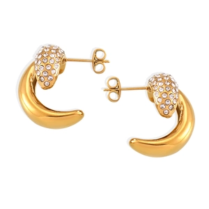 18k gold plated crescent earrings with sparkling crystals for women in stainless steel