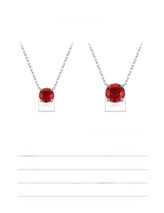 Detail showing 925 sterling silver necklace with 6mm and 8mm garnet red round pendants