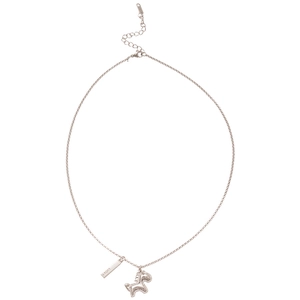 Minimalist silver zirconia horse necklace with lucky tag and adjustable cable chain