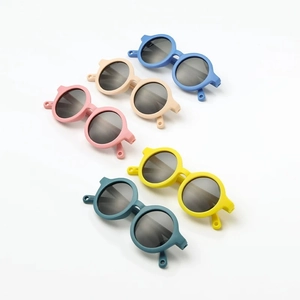 Five pairs of soft silicone polarized sunglasses for babies in round vintage matte frames