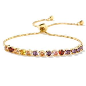 Luxurious adjustable gold chain bracelet with vibrant colorful round gemstones