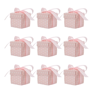 Kraft Paper Square Candy Box Pink Polka Dot Gift Packaging Box With Ribbon Twine For Wedding Birthday Party Favor Boxes