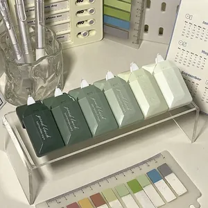 Set of 6 gradient green correction tapes with good luck text for school and office
