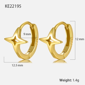Detailed S925 sterling silver star earring dimensions of 12mm with weight and 9mm inner diameter