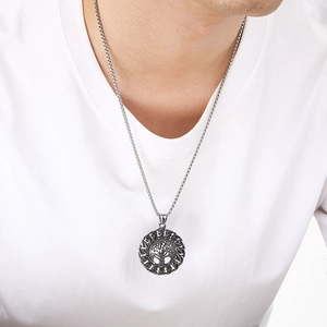 Nordic Yggdrasil World Tree and Jormungand serpent pendant necklace for men