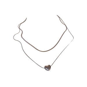 Minimalist double layer silver choker necklace with a solid heart pendant for women