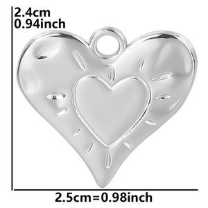 Detailed dimensions of silver heart pendant measuring 2.4cm by 2.5cm on white background