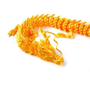 Gold Chinese divine dragon 3D printed model with silk texture and detailed scales