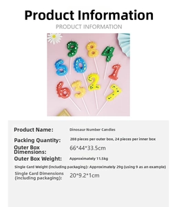 Detailed view of colorful dinosaur number candles for children birthday party cakes