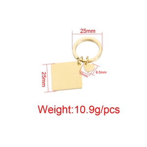 Gold mirror stainless steel keychain set with square tag and heart charm dimensions