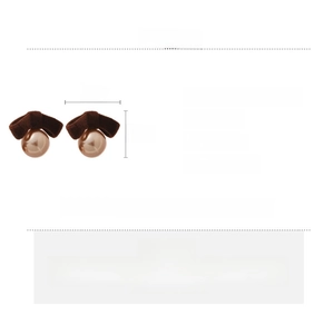Detail showing dark brown flocking bow earrings with pearls and silver needles specifications
