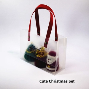 Frosted PVC Christmas gift bag with Merry Christmas text and red handle detail