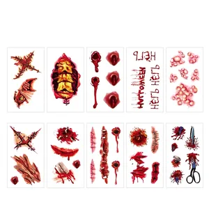 Detail showing 10 sets of realistic Halloween wound scar waterproof tattoo stickers