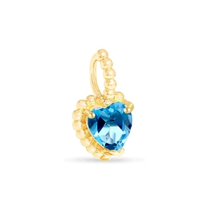 Fashionable gold necklace with heart-shaped blue zircon pendant and beaded detail