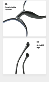 Detail view of comfortable nose pads and anti-skid temples on round retro glasses frame