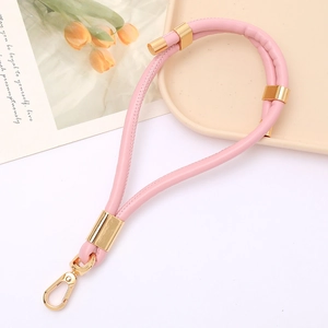 Adjustable pink PU leather strap with gold metal clasp for bags and keychain accessories