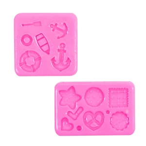 Moules en silicone rose avec ancres, bouées, étoiles et cœurs pour la pâtisserie et le DIY