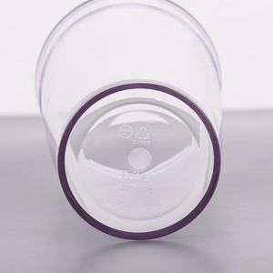 Detail of 450ml Tritan cup base showing BPA FREE logo and temperature resistance marking