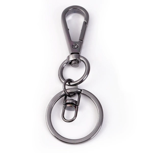 Gunmetal alloy lobster clasp with flat key ring and swivel joint on white background