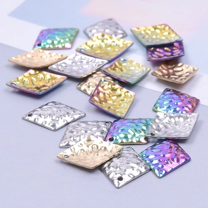 Hammered square stainless steel 18k gold and rainbow charms for DIY jewelry making