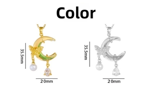 Detailed size chart of titanium steel butterfly moon pendant with pearls and crystals