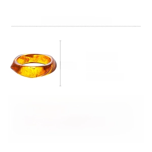 Detailed specs of irregular amber acrylic bangle showing 8.5cm diameter and smoky texture