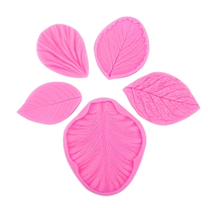 5-piece pink silicone fondant molds with realistic flower leaf and petal vein textures
