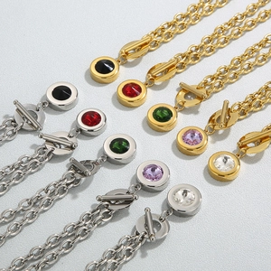 Stainless steel chunky chain OT buckle necklace with colorful round zircon pendants
