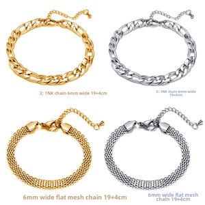 Détails des chaînes NK et bracelets mesh de 6mm, coloris or et argent, 19+4cm long