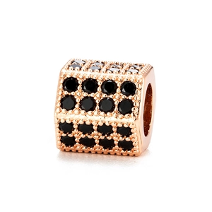 Rose gold hexagonal cylinder spacer bead with black zircon pavé for DIY jewelry