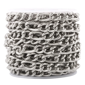 Silver stainless steel oval cable chain roll with polished and frosted metal links