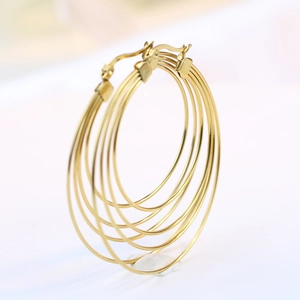 50mm layered gold stainless steel hoop earrings with a textured six-layer circular design