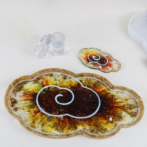 Cloud-shaped resin tray set with gold foil and marble swirl for DIY home decoration