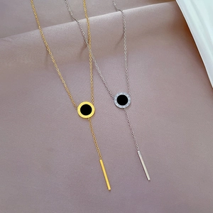 Minimalist titanium steel Roman numeral tassel necklace in gold and silver finish