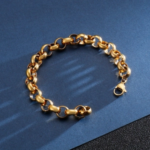 Punk style titanium steel pearl chain bracelet with gold rings and lobster clasp