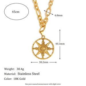18K gold-plated stainless steel star and evil eye necklace with size measurements