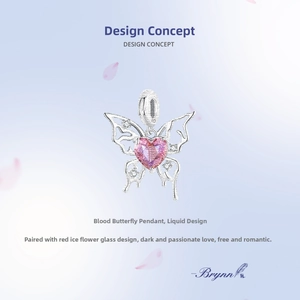 Close-up of S925 sterling silver hollow butterfly pendant with a pink heart gemstone