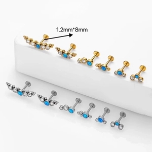 316L stainless steel labret studs with opal and zircon in 1.2mm x 8mm size