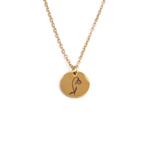 Minimalist gold stainless steel birth flower necklace with snowdrop pendant for women