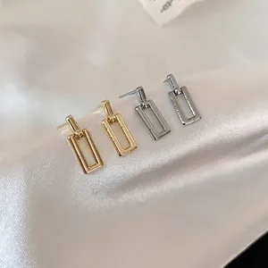 Geometric Rectangle Link Stud Earrings For Women With 925 Sterling Silver Earring Post Alloy Minimalist Urban Style