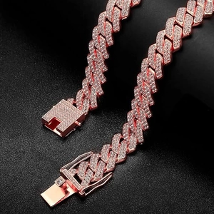 Hip hop Cuban link chain necklace in rose gold finish with paved sparkling diamonds