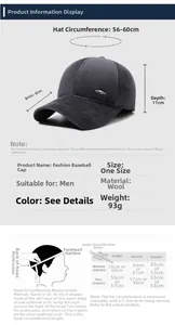 Tabella taglie per cappello da baseball in lana da uomo con paraorecchie e misure