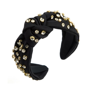 Baroque black knotted headband with sparkling rhinestones and wide fabric design