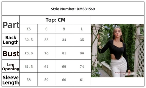 Guide des tailles détaillé pour haut corset en maille avec mesures de poitrine et longueur