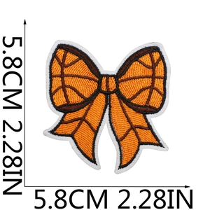 Orange basketball bow embroidery patch for kids clothes decoration measures 5.8cm