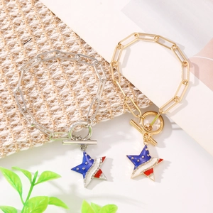 Close-up of paperclip chains with red white and blue star charms and crystal accents